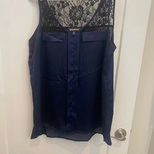 Express Navy Top with Black Lace Overlay